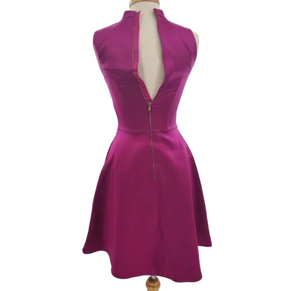H&M 4 Satin Dress A-line Sleeveless High Neckline Zip-up Party Mini Pocket Pink - Picture 6 of 13